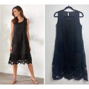 Soft Surroundings XS Suri Black Lace Embroidered Ladder Stitch Midi Dress